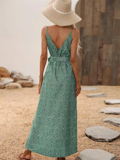Slit Printed Surplice Midi Dress - adritiX