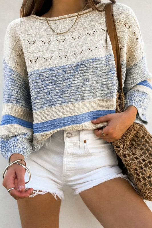 Contrast Round Neck Long Sleeve Sweater - adritiX