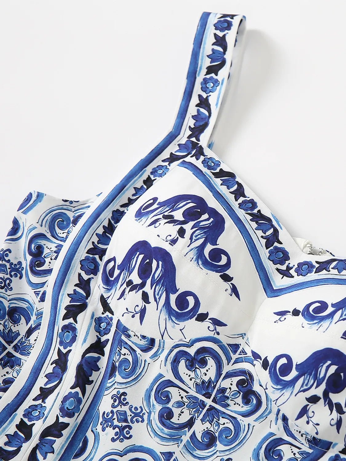 Smocked Printed Wide Strap Dress - adritiX