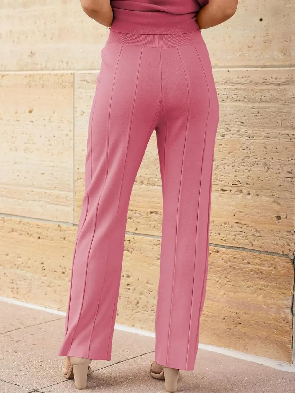 Round Neck Cap Sleeve Top and Pants Knit Set - adritiX