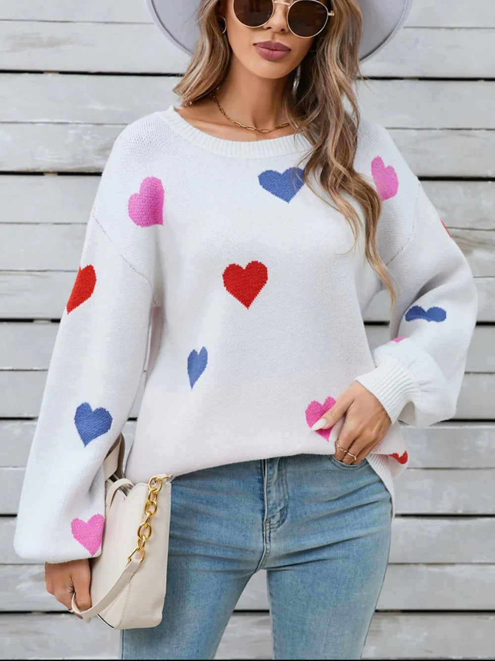 Angel Wings Heart Round Neck Long Sleeve Sweater - adritiX