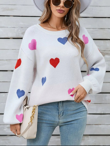 Angel Wings Heart Round Neck Long Sleeve Sweater - adritiX