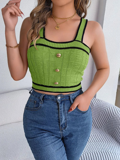 Decorative Button Wide Strap Knit Cami - adritiX
