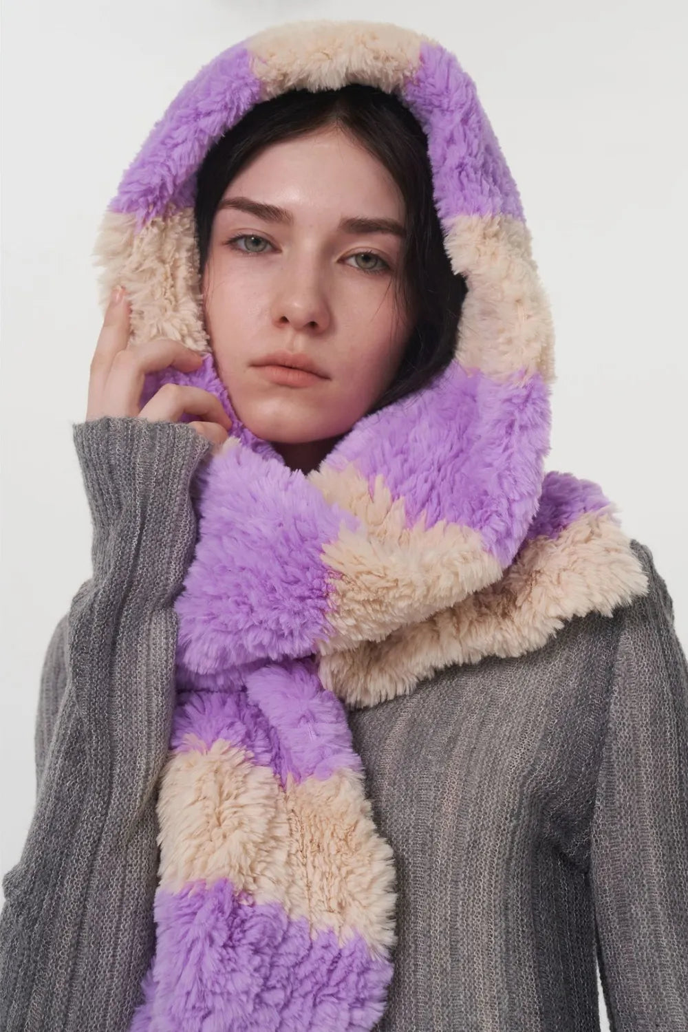 Fuzzy Contrast Striped Scarf - adritiX