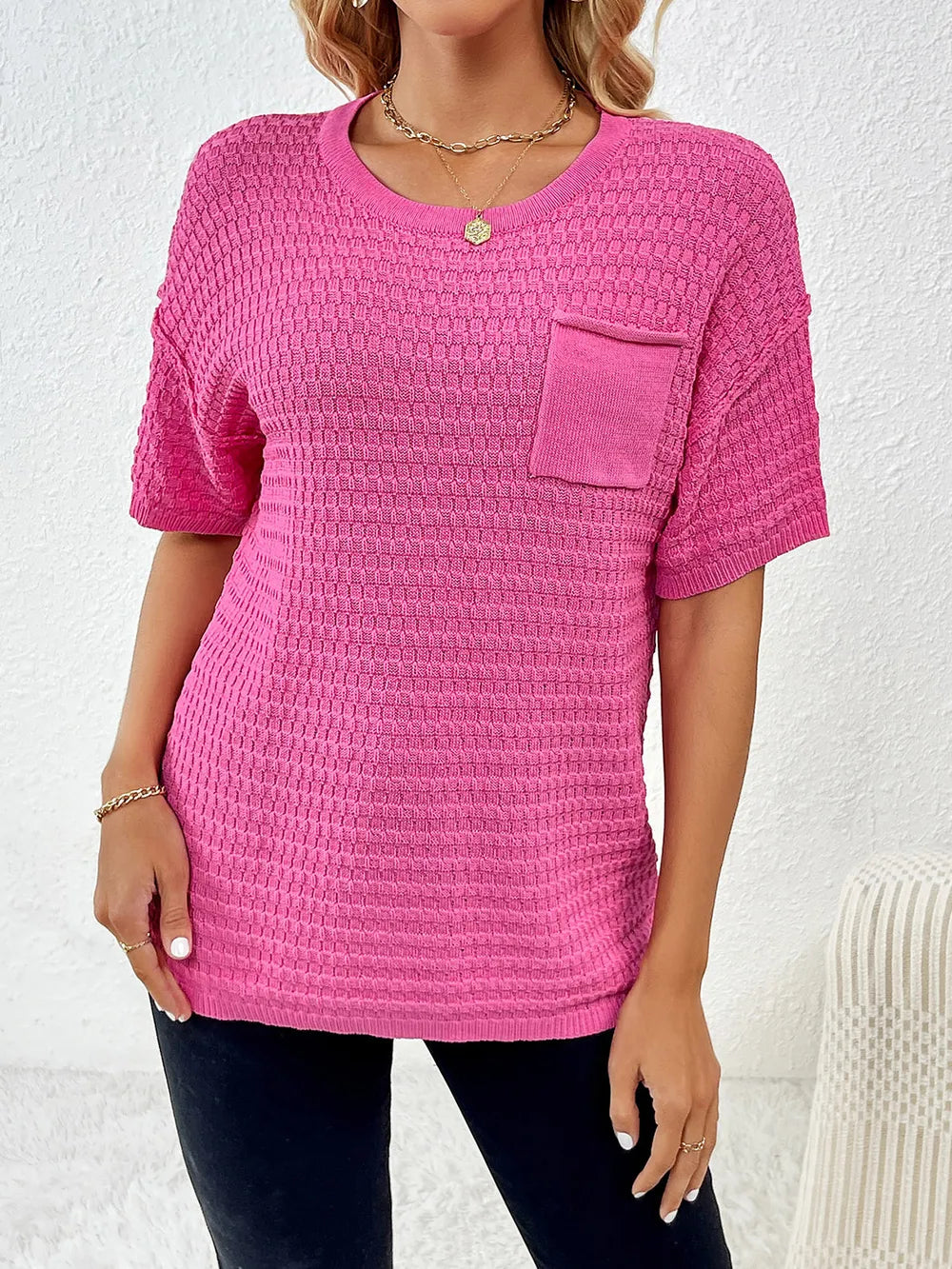 Round Neck Half Sleeve Knit Top - adritiX
