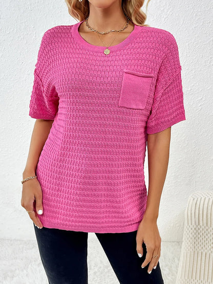 Round Neck Half Sleeve Knit Top - adritiX