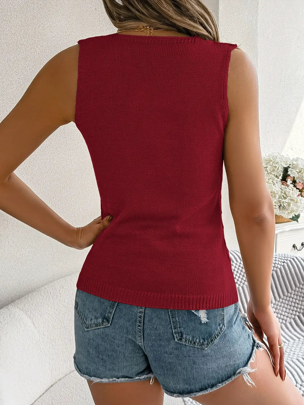 Openwork V-Neck Knit Vest - adritiX