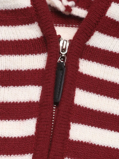 Perfee Striped Long Sleeve Hooded Sweater - adritiX