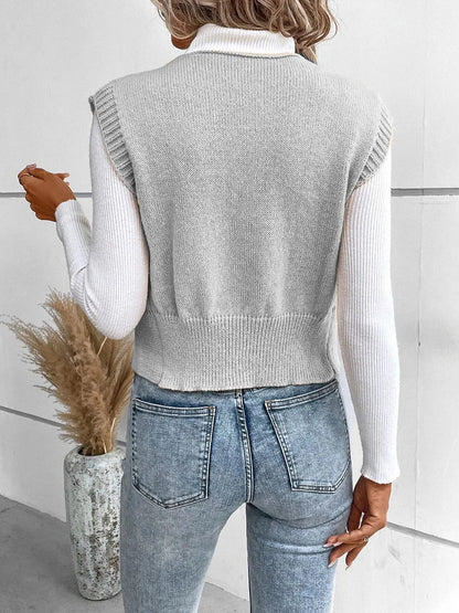 Full Size Button Up V-Neck Sweater Vest - adritiX
