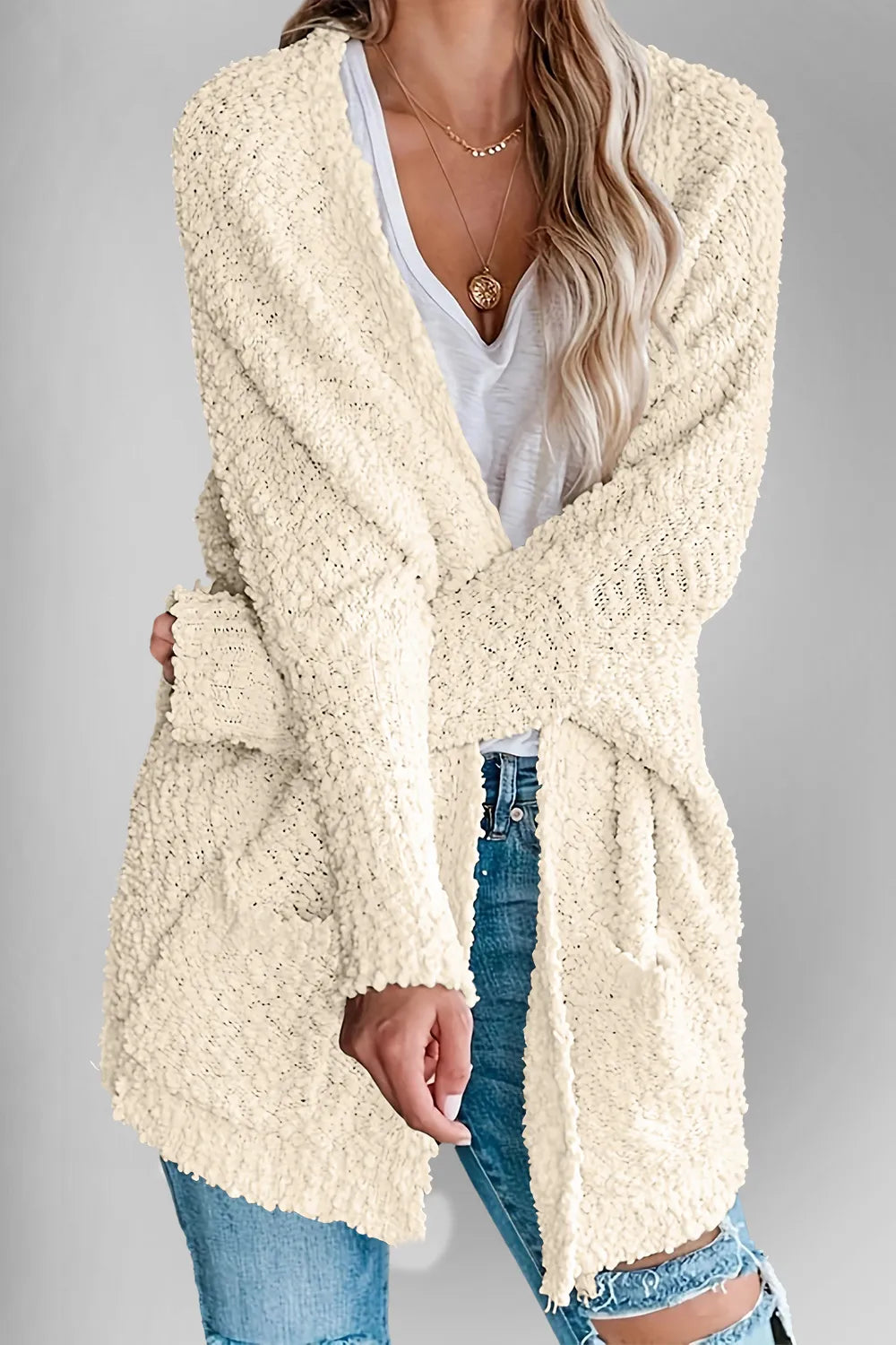 Double Take Pocketed Open Front Long Sleeve Cardigan - adritiX