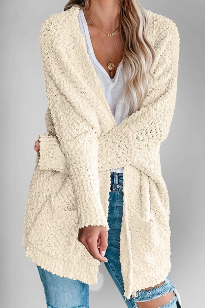 Double Take Pocketed Open Front Long Sleeve Cardigan - adritiX