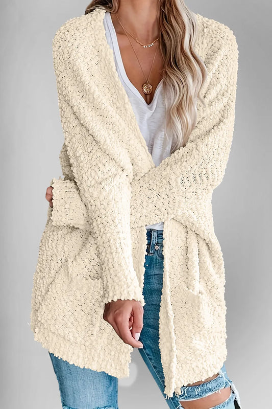 Double Take Pocketed Open Front Long Sleeve Cardigan - adritiX