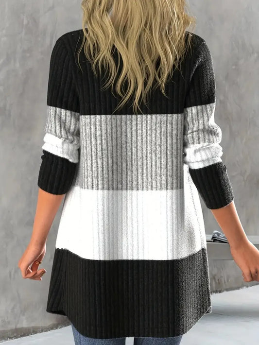 Color Block Open Front Long Sleeve Cardigan - adritiX