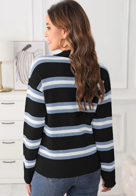 Striped Button Down Long Sleeve Cardigan - adritiX
