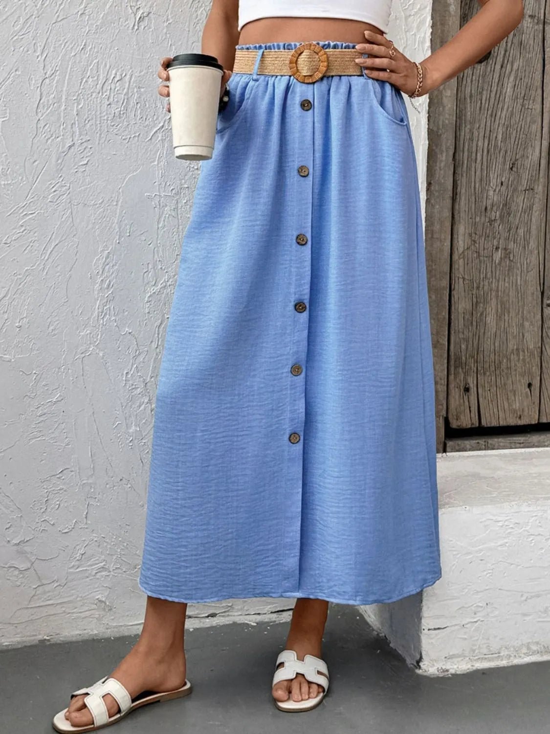 Decor Button Front Midi Skirt - adritiX