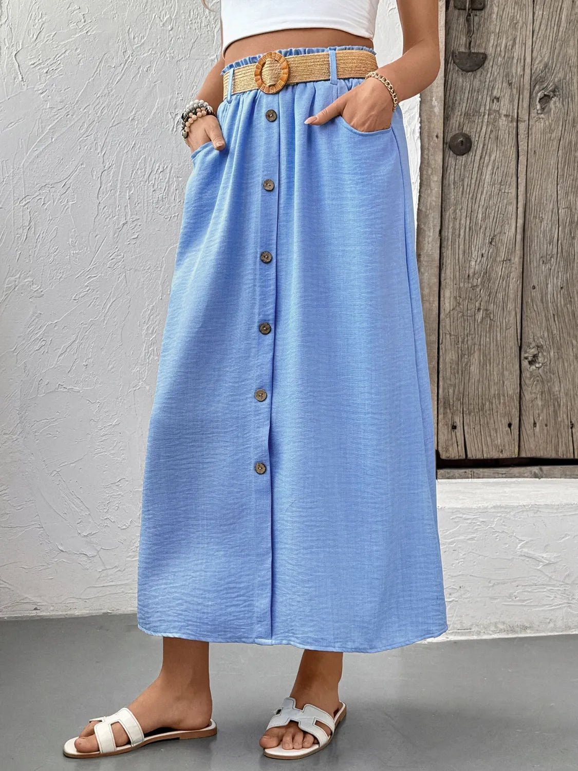 Decor Button Front Midi Skirt - adritiX