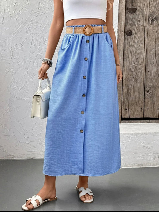 Decor Button Front Midi Skirt - adritiX