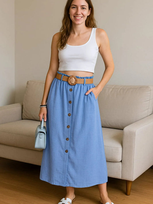 Decor Button Front Midi Skirt - adritiX