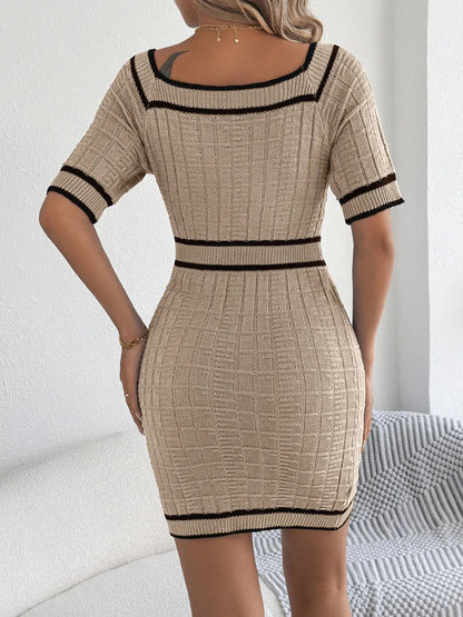 Decorative Button Short Sleeve Sweater Dress - adritiX