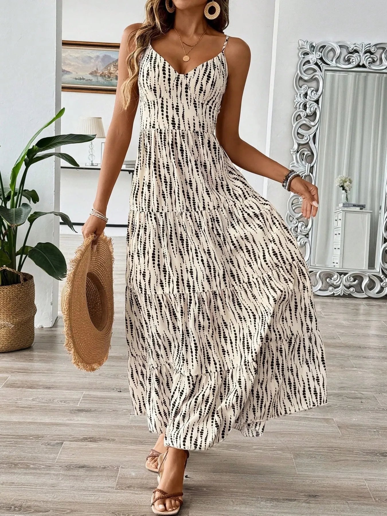 Tie Back Tiered Midi Cami Dress - adritiX
