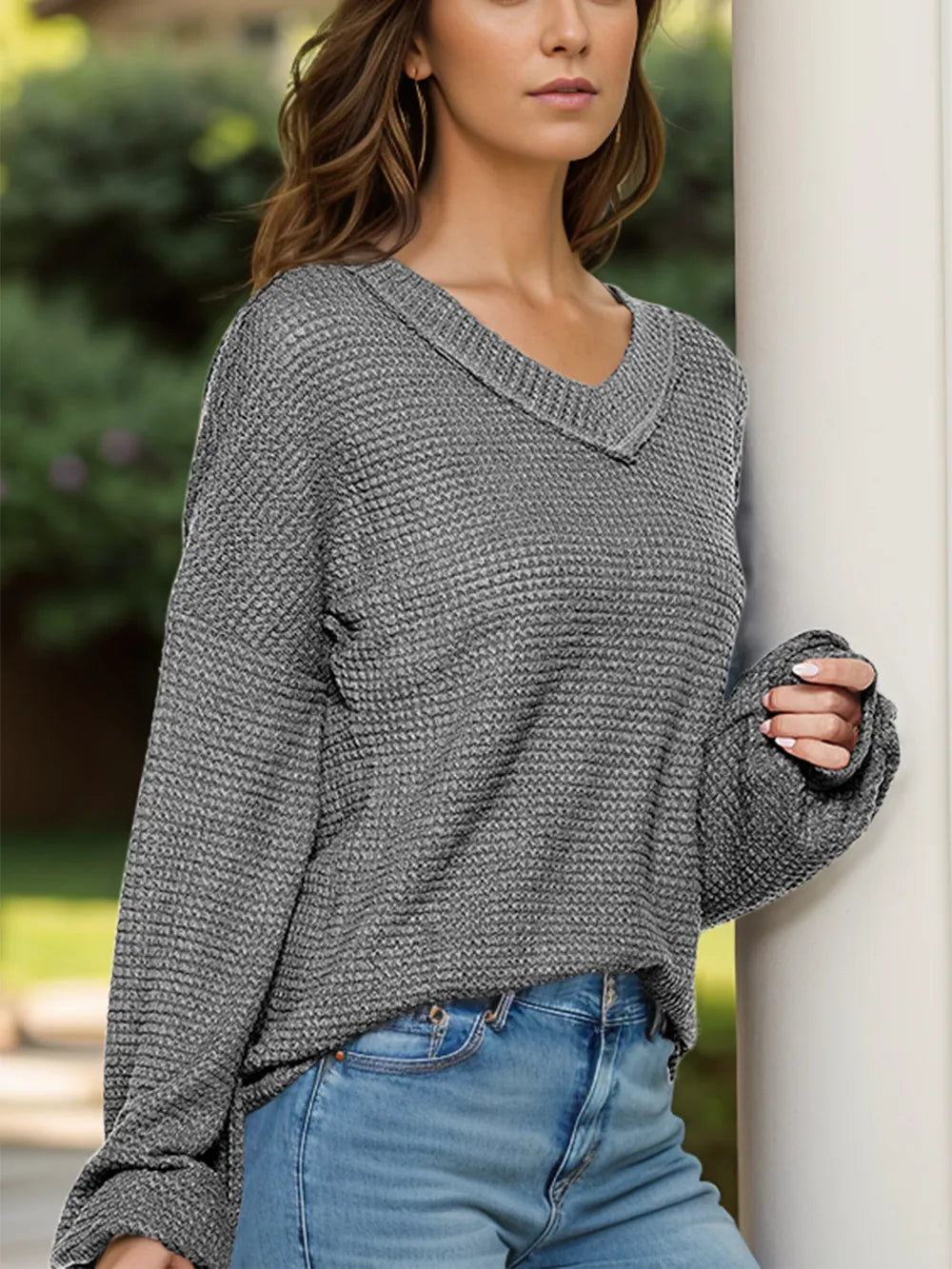 Dropped Shoulder Long Sleeve Knit Top - adritiX