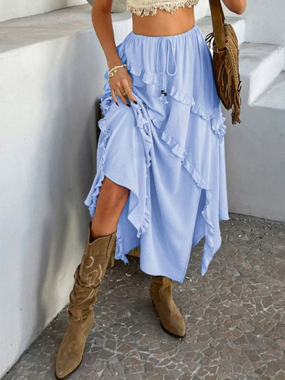 Devine Slit Drawstring Ruffled Skirt - adritiX