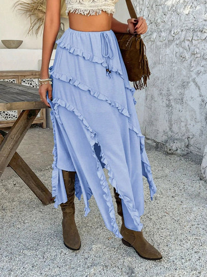 Devine Slit Drawstring Ruffled Skirt - adritiX