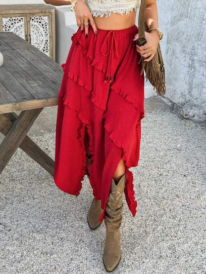 Devine Slit Drawstring Ruffled Skirt - adritiX