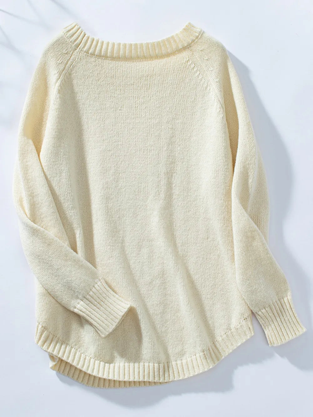 Decorative Button Round Neck Raglan Sleeve Sweater - adritiX