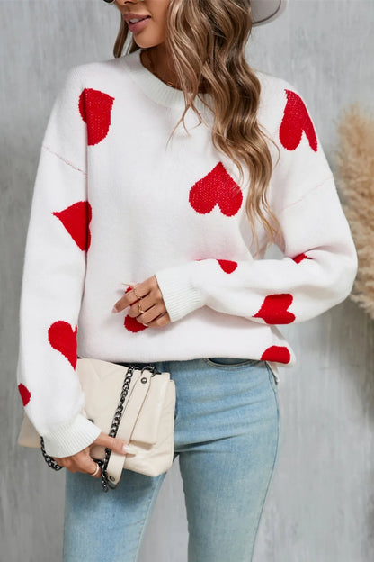 Angel Wings Heart Round Neck Dropped Shoulder Sweater - adritiX