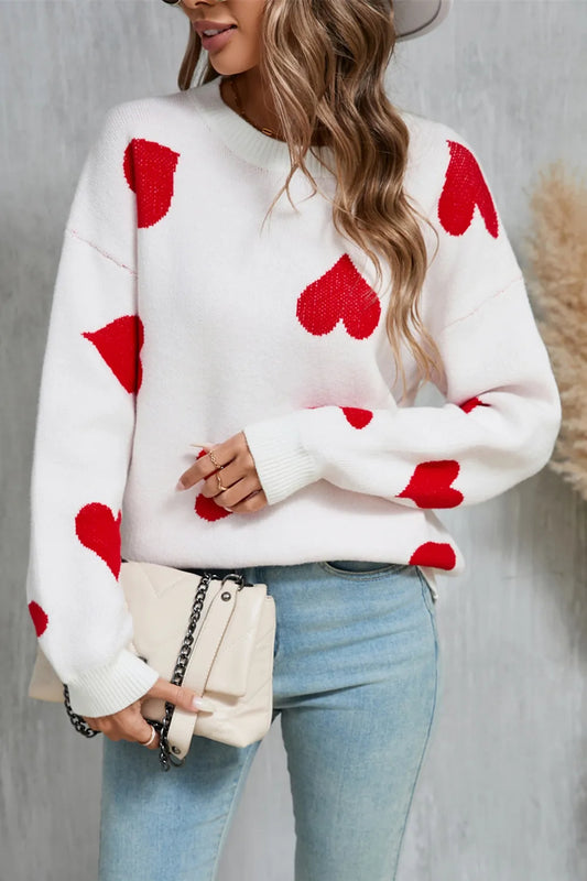 Angel Wings Heart Round Neck Dropped Shoulder Sweater - adritiX