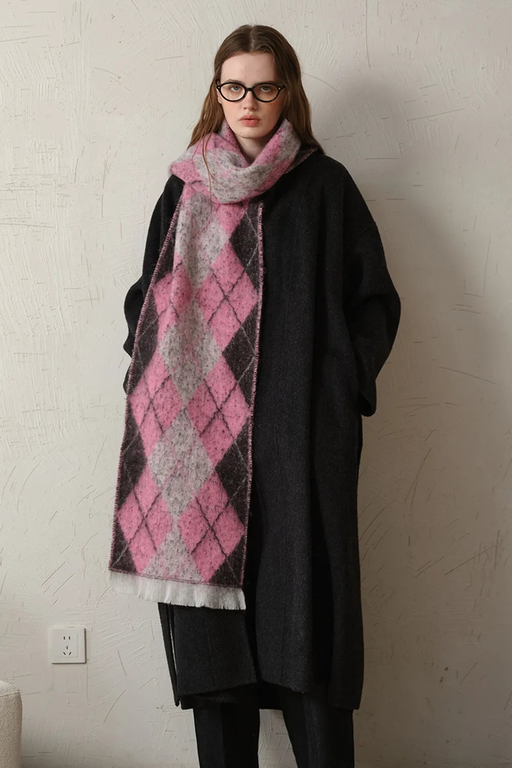 Fringe Argyle Polyester Scarf - adritiX