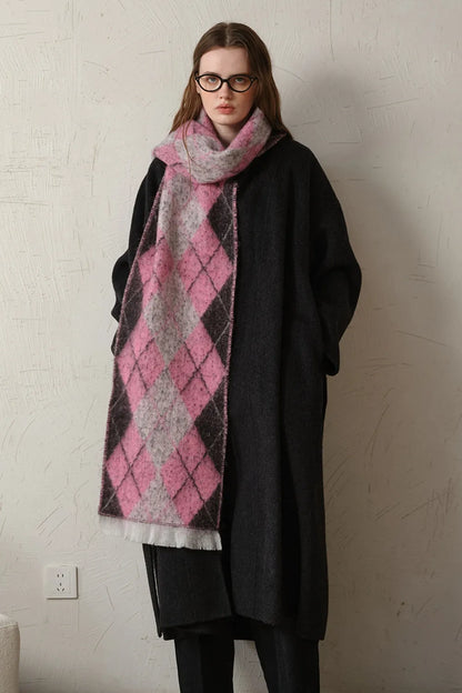 Fringe Argyle Polyester Scarf - adritiX