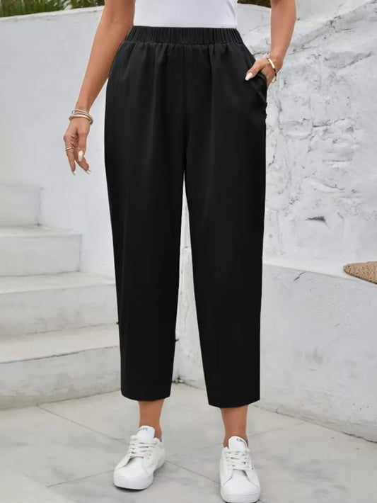 Elastic Waist High Rise Pants - adritiX