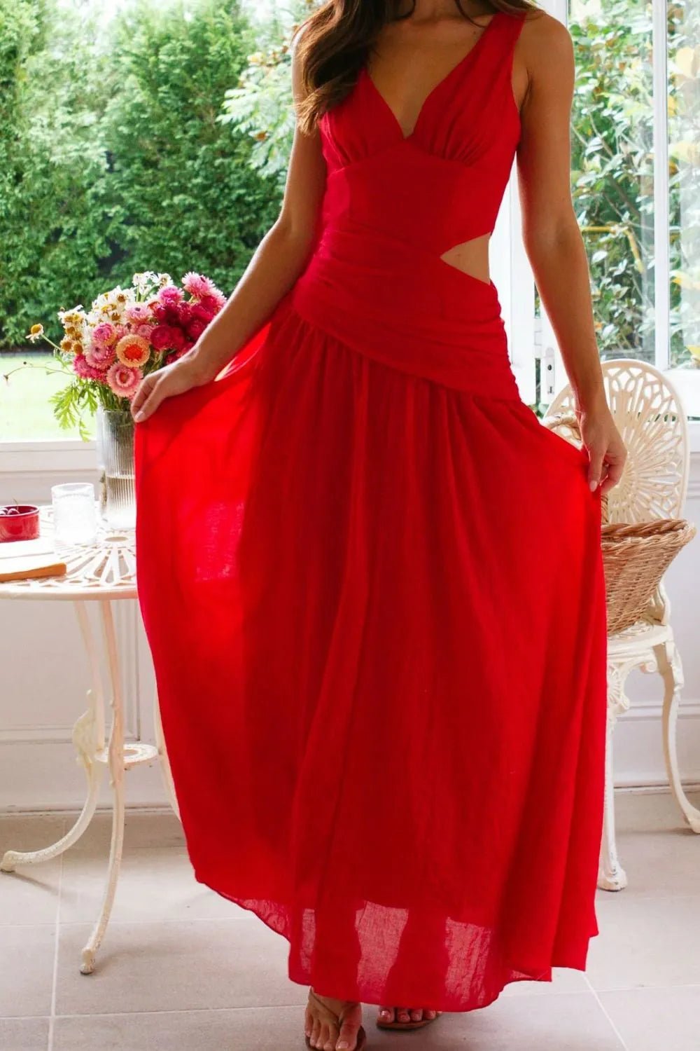 Cutout Back V-Neck Dress - adritiX
