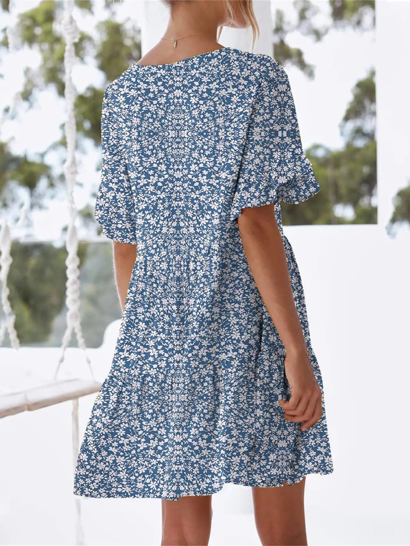 Polka Dot V-Neck Short Sleeve Mini Dress - adritiX