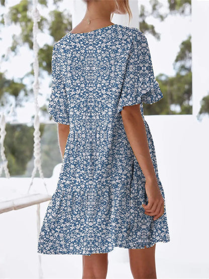 Polka Dot V-Neck Short Sleeve Mini Dress - adritiX