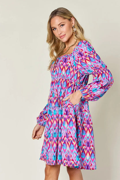 Double Take Full Size Printed Long Sleeve Dress - adritiX