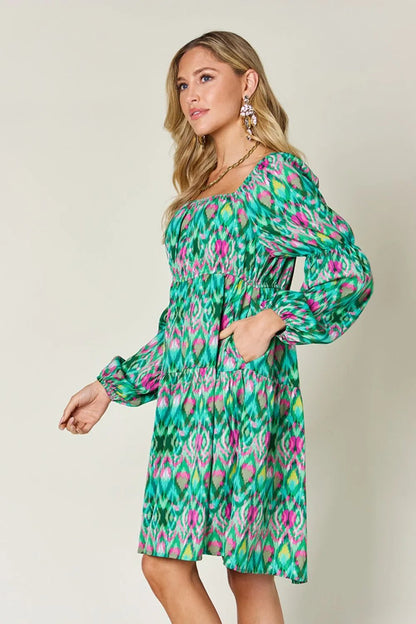 Double Take Full Size Printed Long Sleeve Dress - adritiX