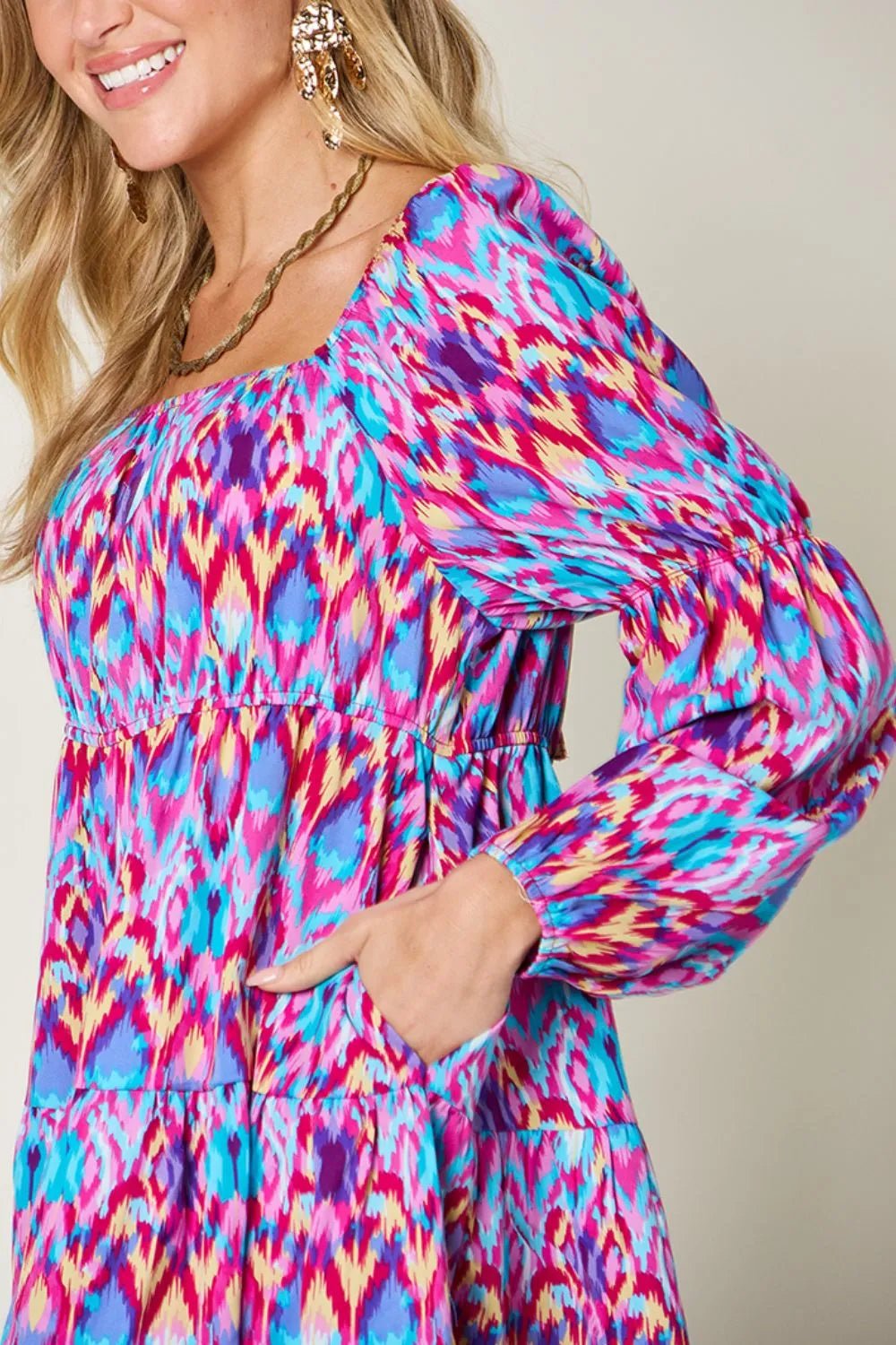 Double Take Full Size Printed Long Sleeve Dress - adritiX