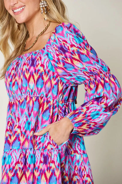 Double Take Full Size Printed Long Sleeve Dress - adritiX