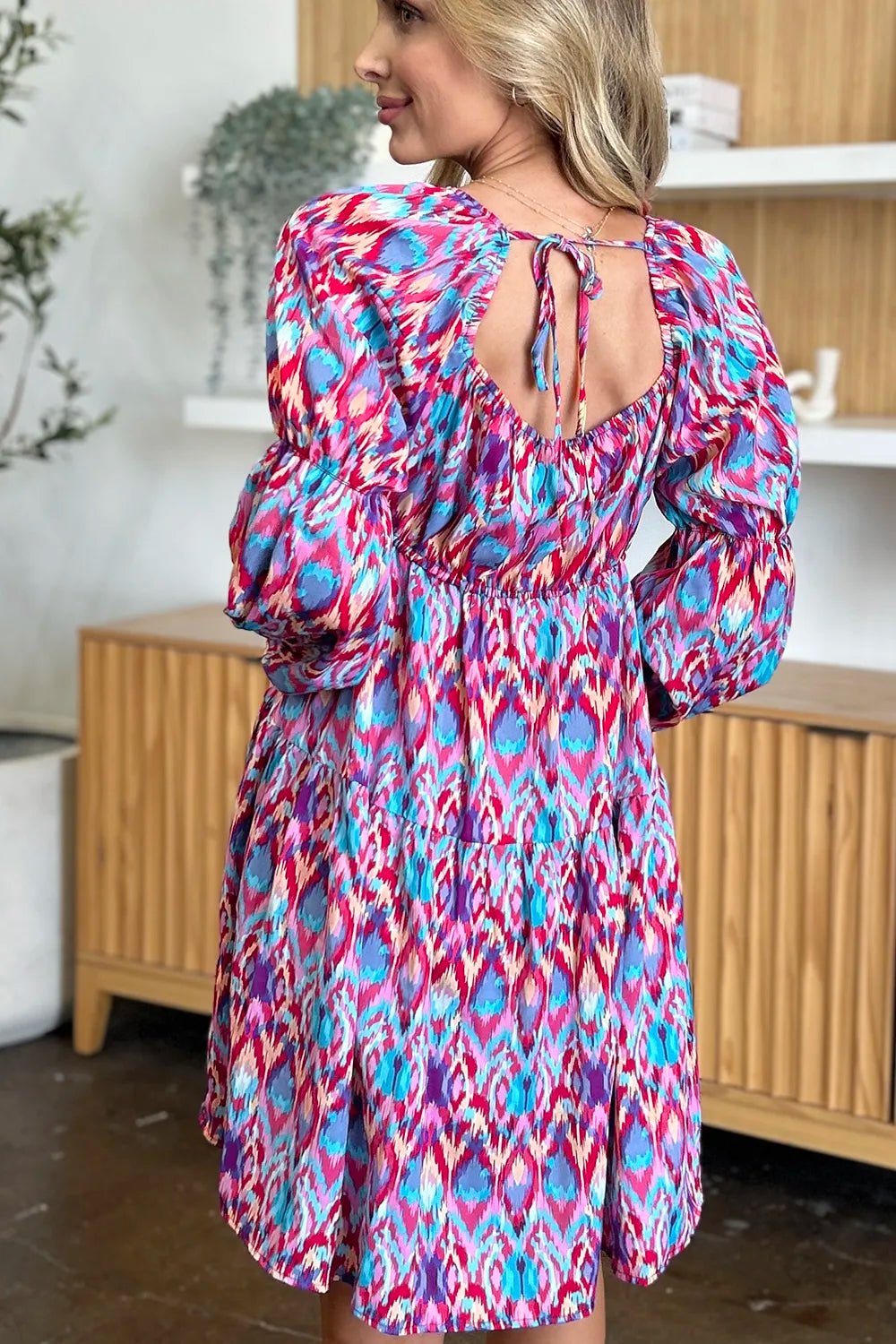 Double Take Full Size Printed Long Sleeve Dress - adritiX