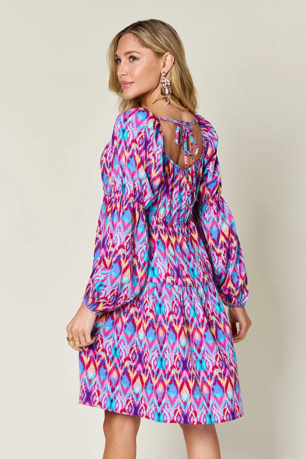 Double Take Full Size Printed Long Sleeve Dress - adritiX