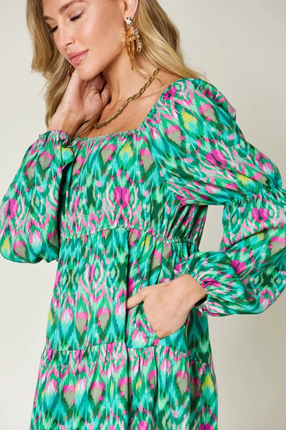 Double Take Full Size Printed Long Sleeve Dress - adritiX