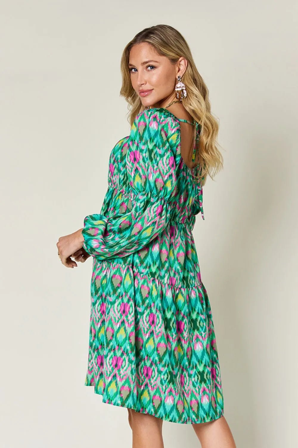 Double Take Full Size Printed Long Sleeve Dress - adritiX