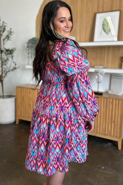 Double Take Full Size Printed Long Sleeve Dress - adritiX