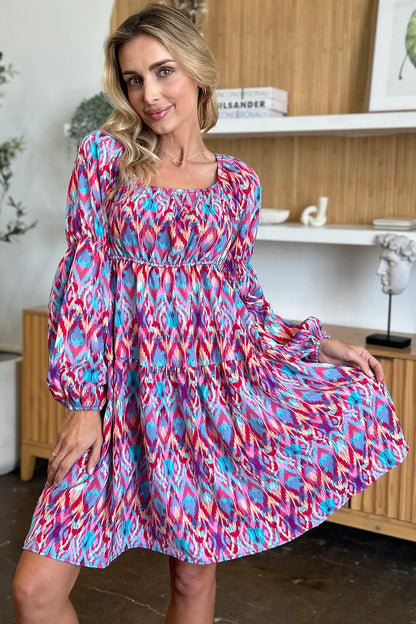 Double Take Full Size Printed Long Sleeve Dress - adritiX