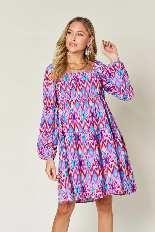 Double Take Full Size Printed Long Sleeve Dress - adritiX