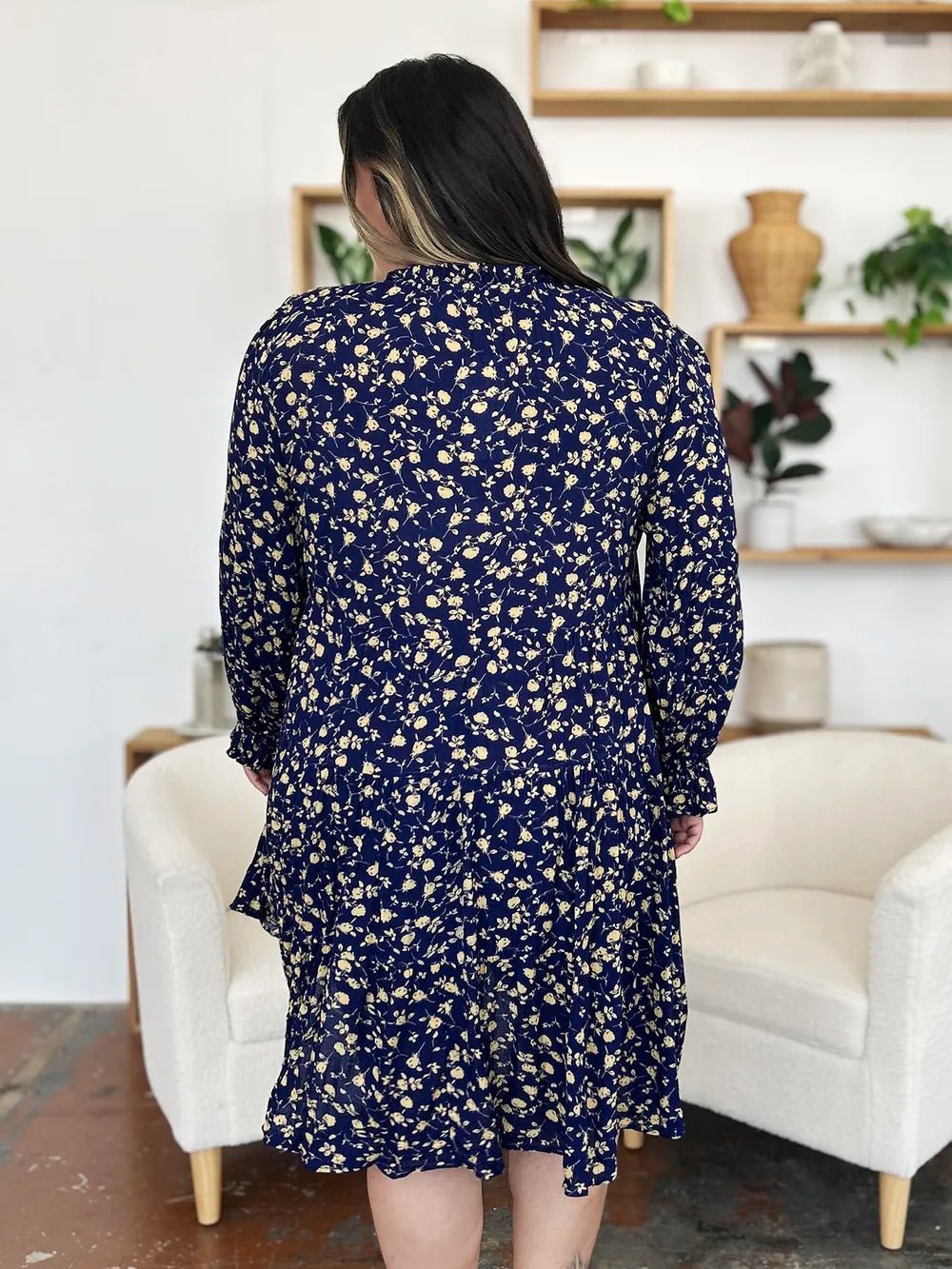 Double Take Full Size Printed Ruffle Hem Long Sleeve Tiered Dress - adritiX