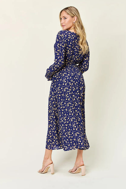 Double Take Full Size Tie Back Flounce Sleeve Dress - adritiX